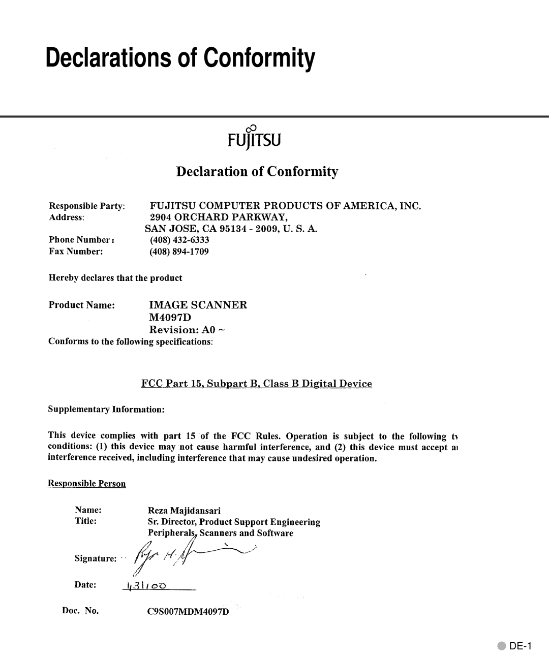 Fujitsu M4097D manual Declarations of Conformity 