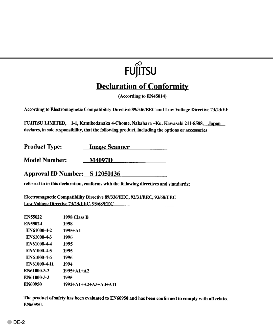 Fujitsu M4097D manual DE-2 