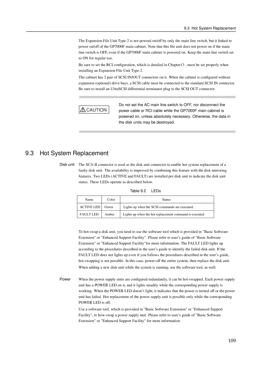 Fujitsu M200R, M600R, GranPower7000 (GP 7000F), M400R, M400A manual 109, Hot System Replacement 