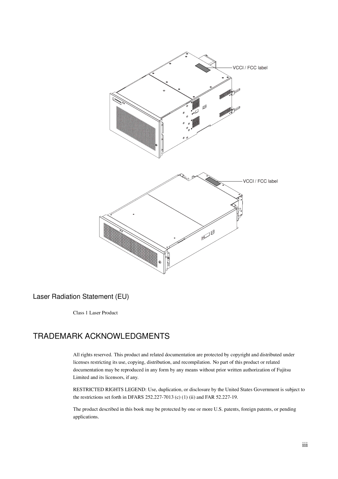 Fujitsu M600R, M200R, GranPower7000 (GP 7000F), M400R, M400A manual Trademark Acknowledgments, Iii 