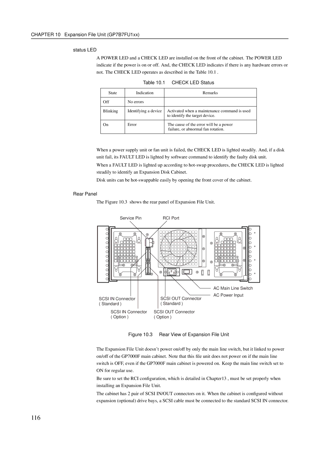 Fujitsu M200R, M600R, GranPower7000 (GP 7000F), M400R, M400A manual 116, Expansion File Unit GP7B7FU1xx Status LED 