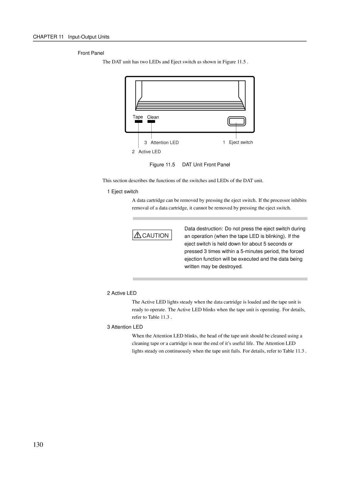 Fujitsu M200R, M600R, GranPower7000 (GP 7000F), M400R, M400A manual 130, Input-Output Units Front Panel, Eject switch 