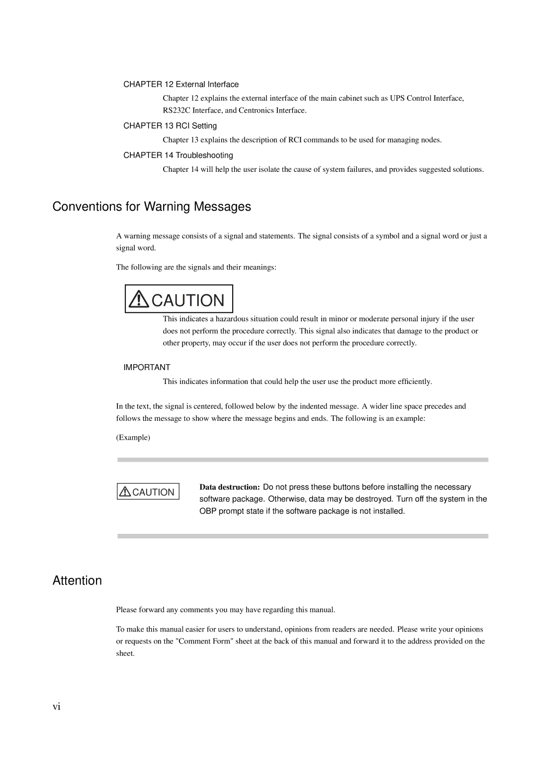 Fujitsu GranPower7000 (GP 7000F), M600 Conventions for Warning Messages, External Interface, RCI Setting, Troubleshooting 