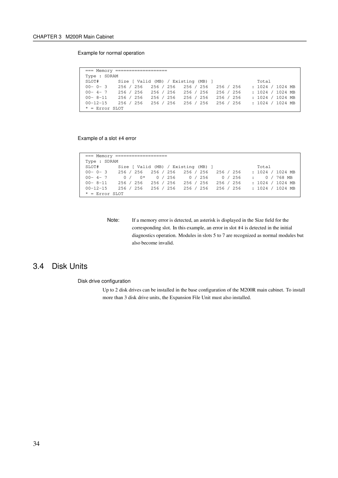 Fujitsu M400R, M600R, M400A manual M200R Main Cabinet Example for normal operation, Example of a slot #4 error 
