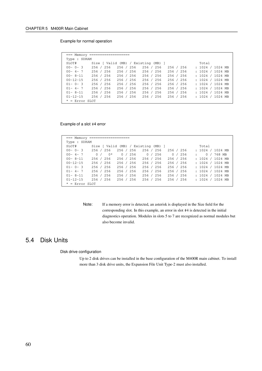 Fujitsu M200R, M600R, M400A manual M400R Main Cabinet Example for normal operation, Example of a slot #4 error 