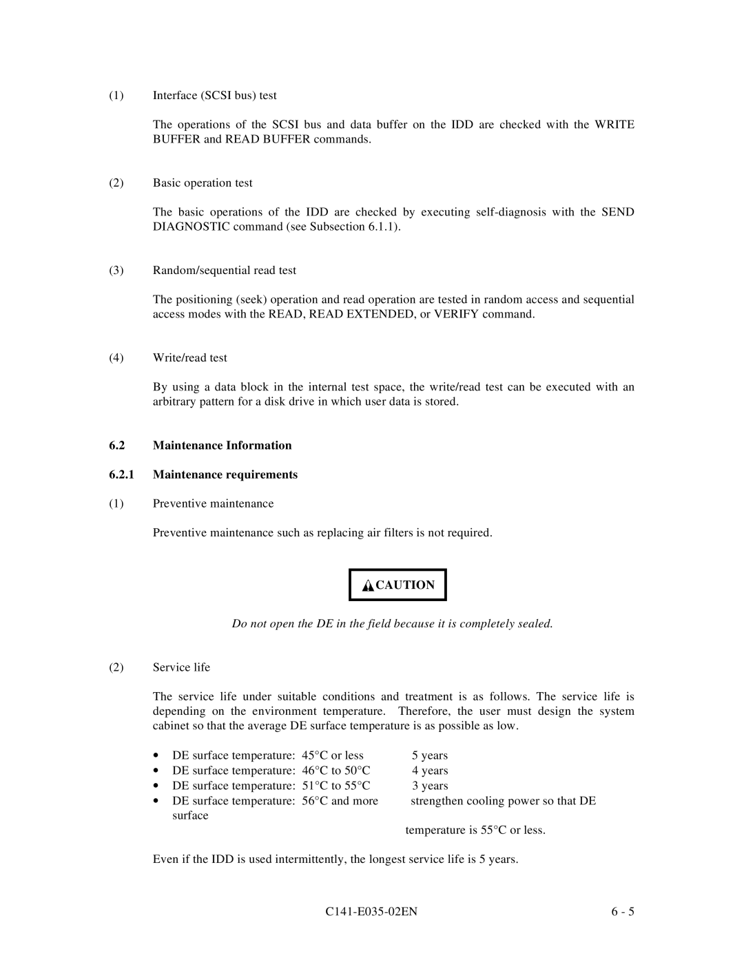 Fujitsu MAC3091, MAC3045, MAB3045, MAB3091, MAA3182 manual Maintenance Information Maintenance requirements 