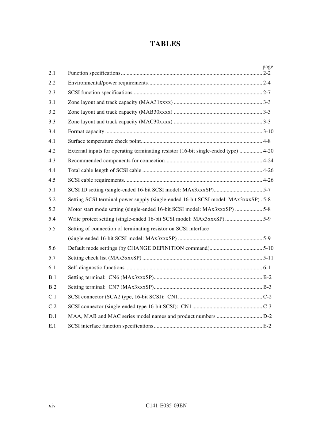 Fujitsu MAC3045, MAB3045, MAB3091, MAC3091, MAA3182 manual Tables 