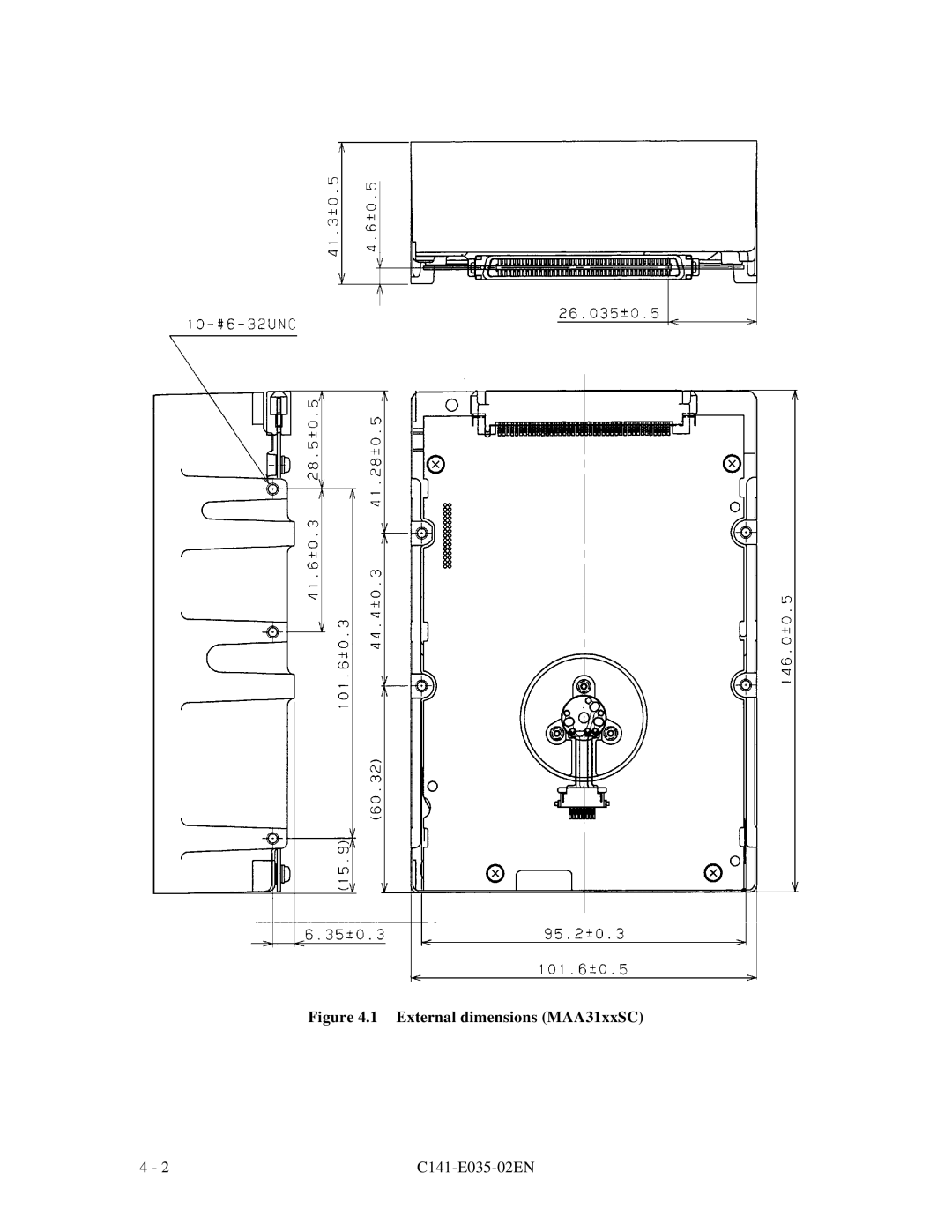 Fujitsu MAC3091, MAC3045, MAB3045, MAB3091, MAA3182 manual External dimensions MAA31xxSC 