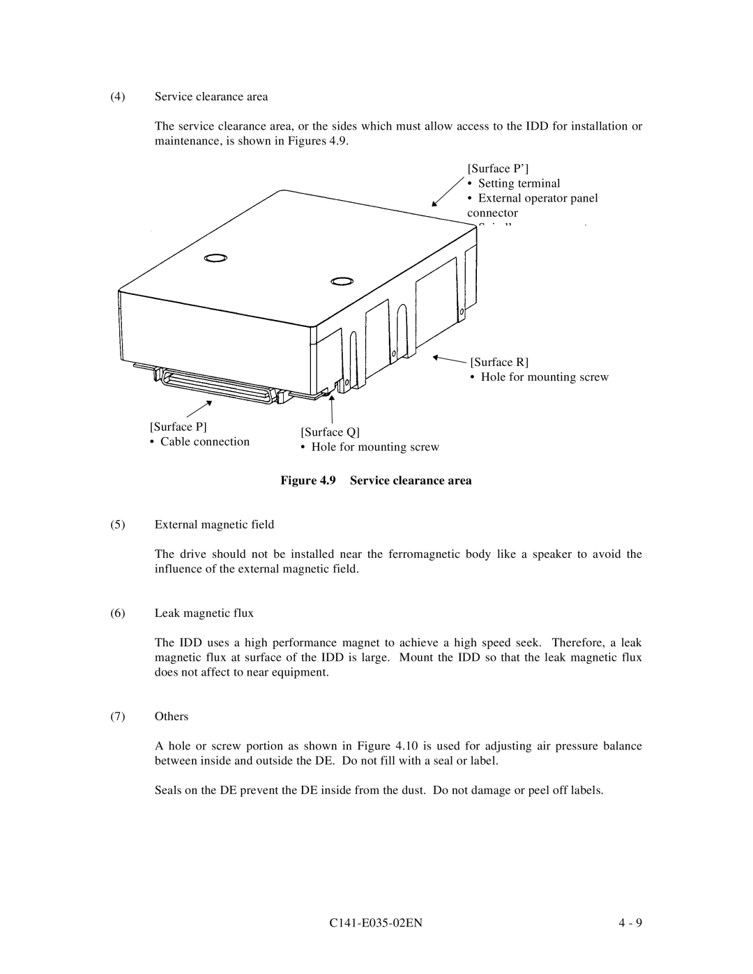 Fujitsu MAC3045, MAB3045, MAB3091, MAC3091, MAA3182 manual Service clearance area 