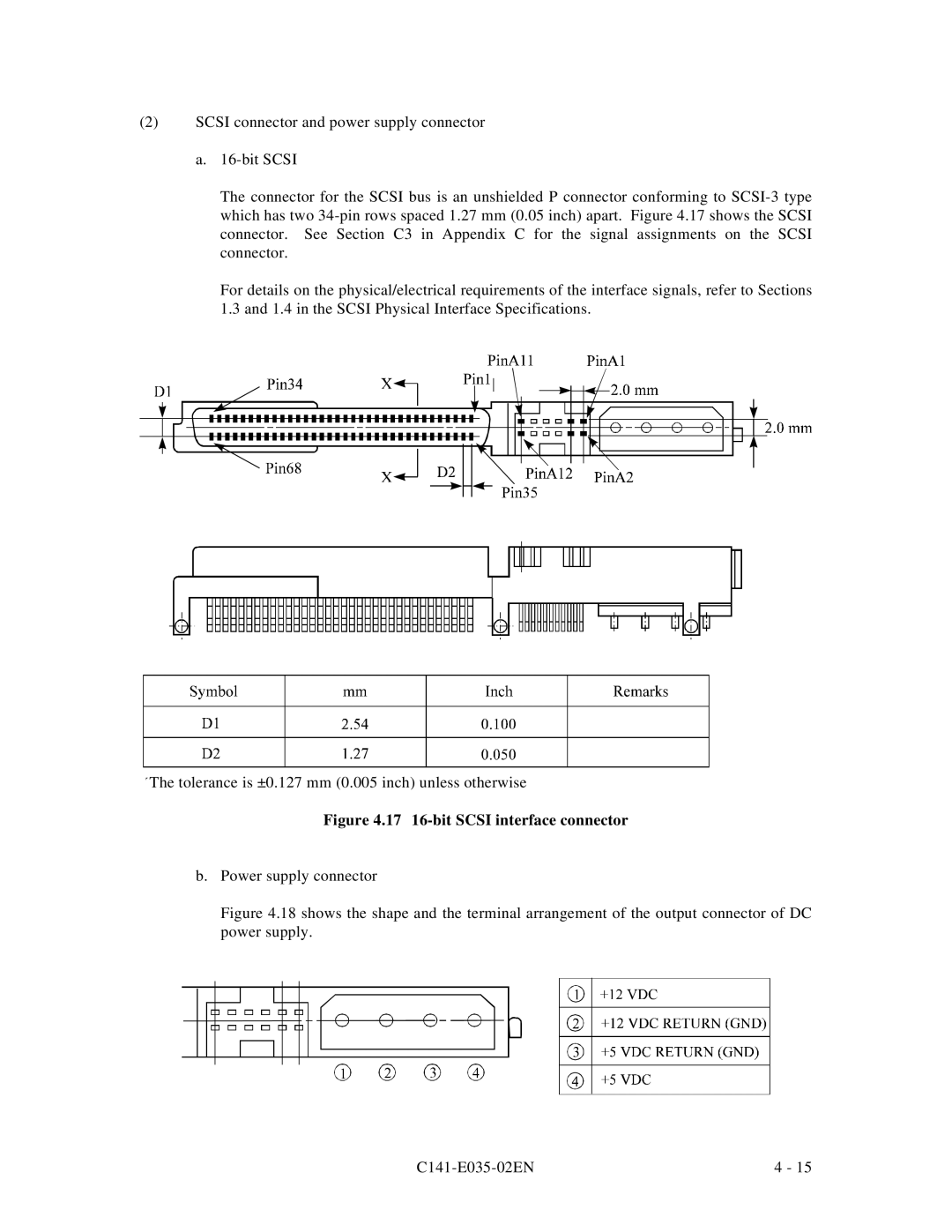 Fujitsu MAB3045, MAC3045, MAB3091, MAC3091, MAA3182 manual 17 16-bit Scsi interface connector 