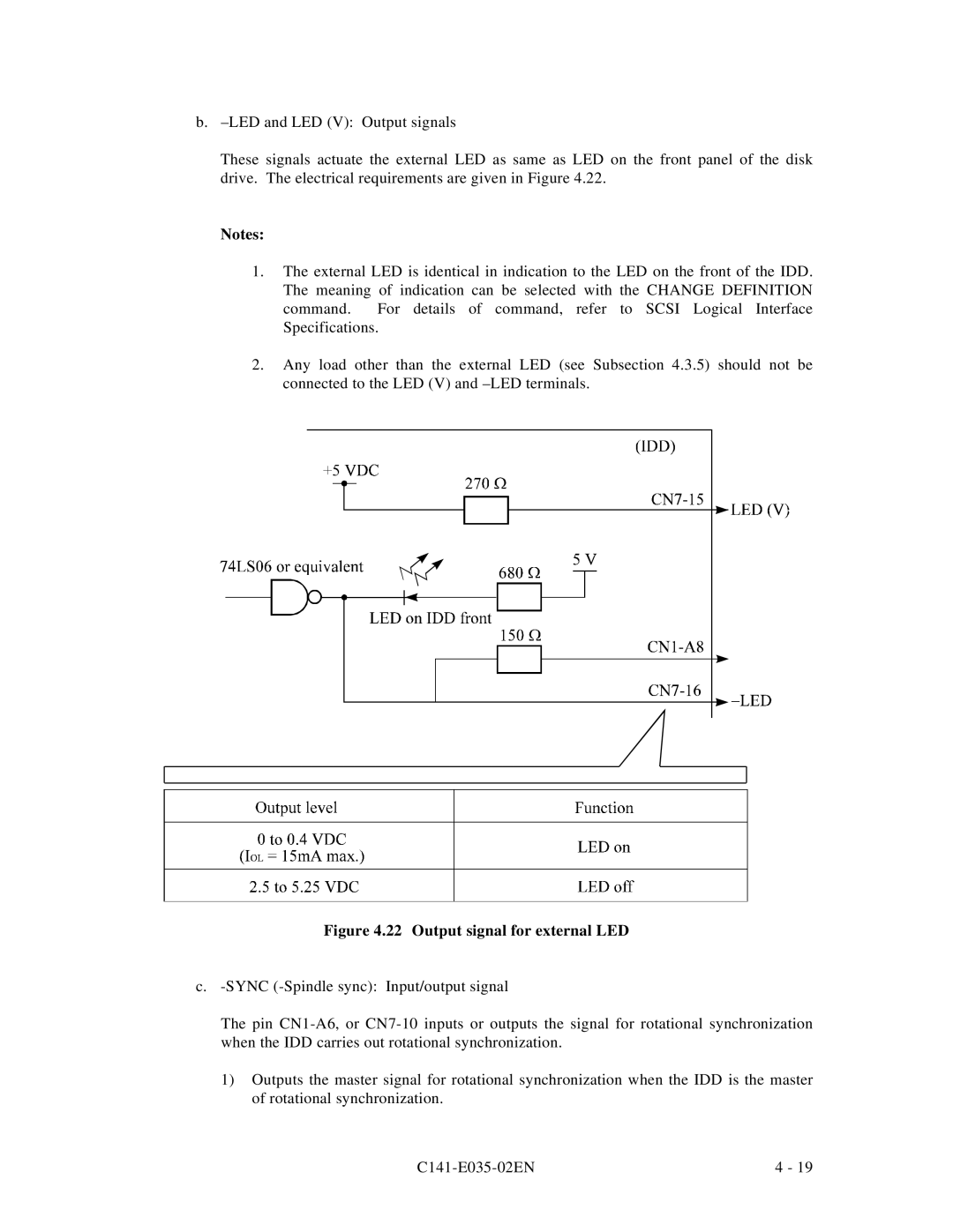 Fujitsu MAC3045, MAB3045, MAB3091, MAC3091, MAA3182 manual Output signal for external LED 