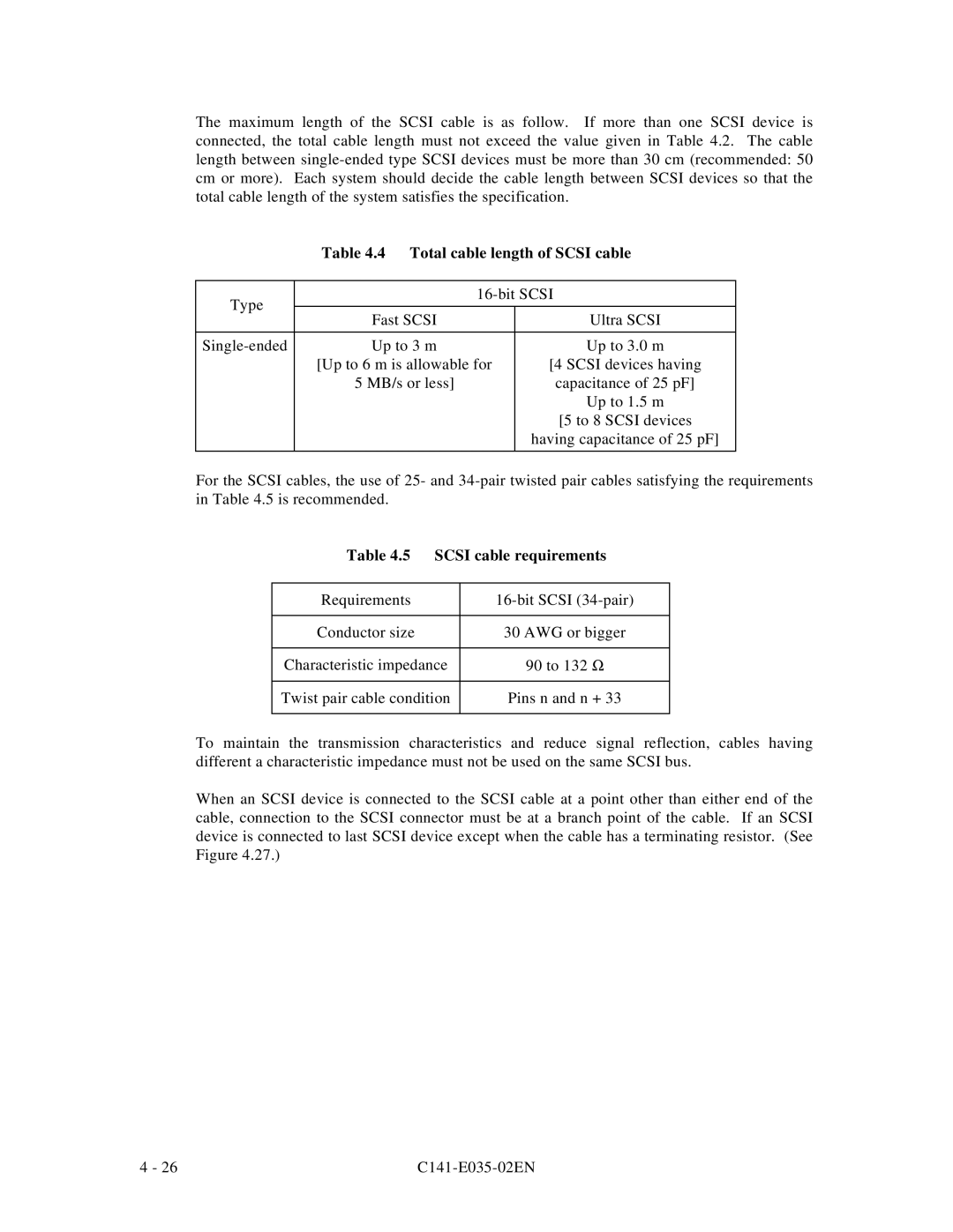 Fujitsu MAB3091, MAC3045, MAB3045, MAC3091, MAA3182 manual Total cable length of Scsi cable, Scsi cable requirements 