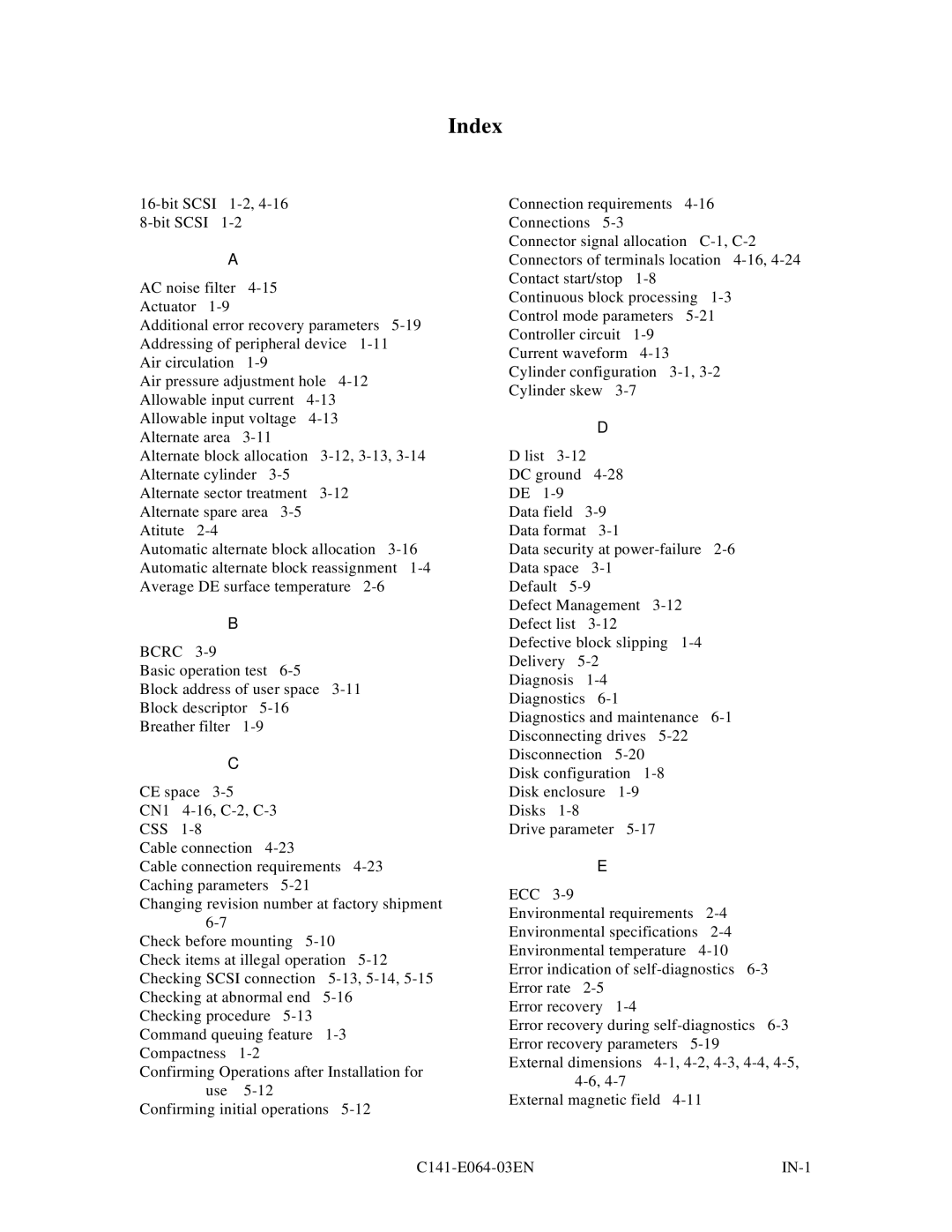 Fujitsu MAE3182LC, MAF3364LP, MAF3364LC, MAG3182LC, MAE3091LC manual Index 