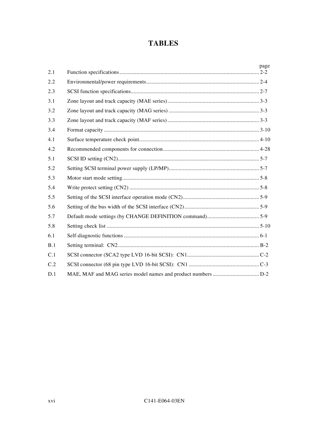 Fujitsu MAG3182LC, MAF3364LP, MAF3364LC, MAE3182LC, MAE3091LC manual Tables 