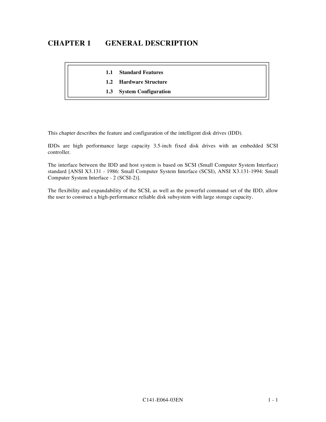 Fujitsu MAE3182LC, MAF3364LP, MAF3364LC manual General Description, Standard Features Hardware Structure System Configuration 