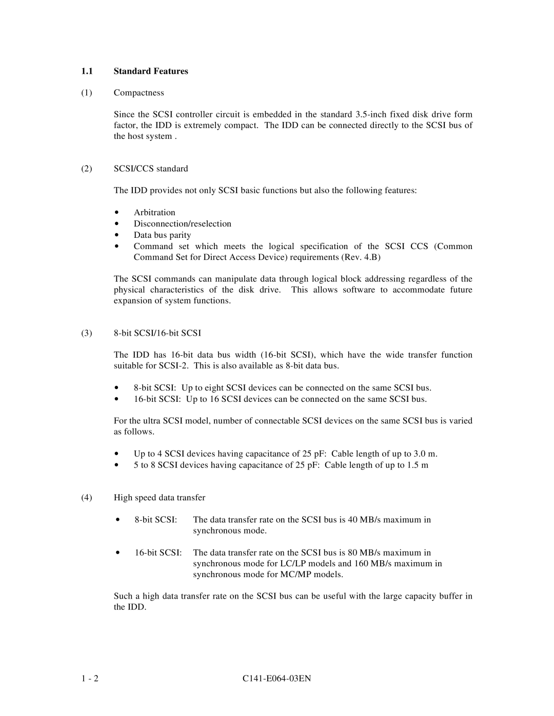 Fujitsu MAE3091LC, MAF3364LP, MAF3364LC, MAG3182LC, MAE3182LC manual Standard Features 