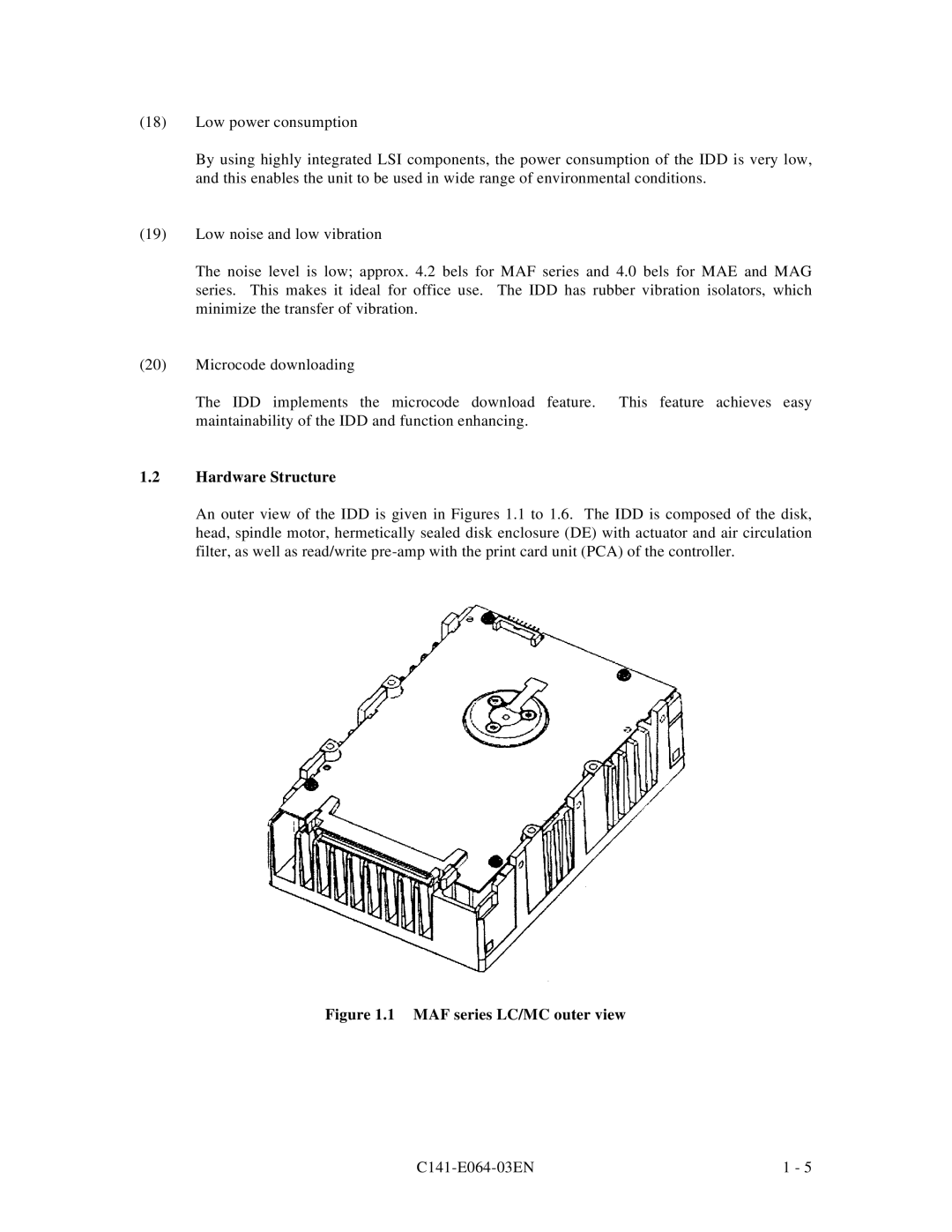 Fujitsu MAG3182LC, MAF3364LP, MAF3364LC, MAE3182LC, MAE3091LC manual MAF series LC/MC outer view 