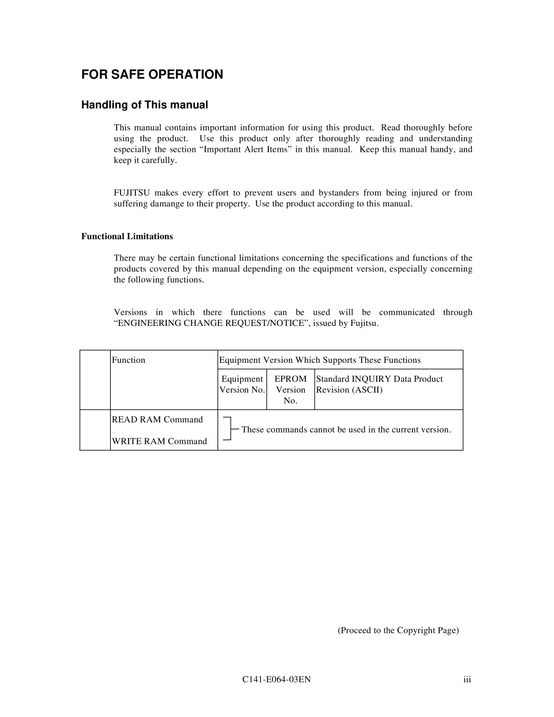 Fujitsu MAE3091LC, MAF3364LP, MAF3364LC, MAG3182LC, MAE3182LC manual Functional Limitations, Eprom 