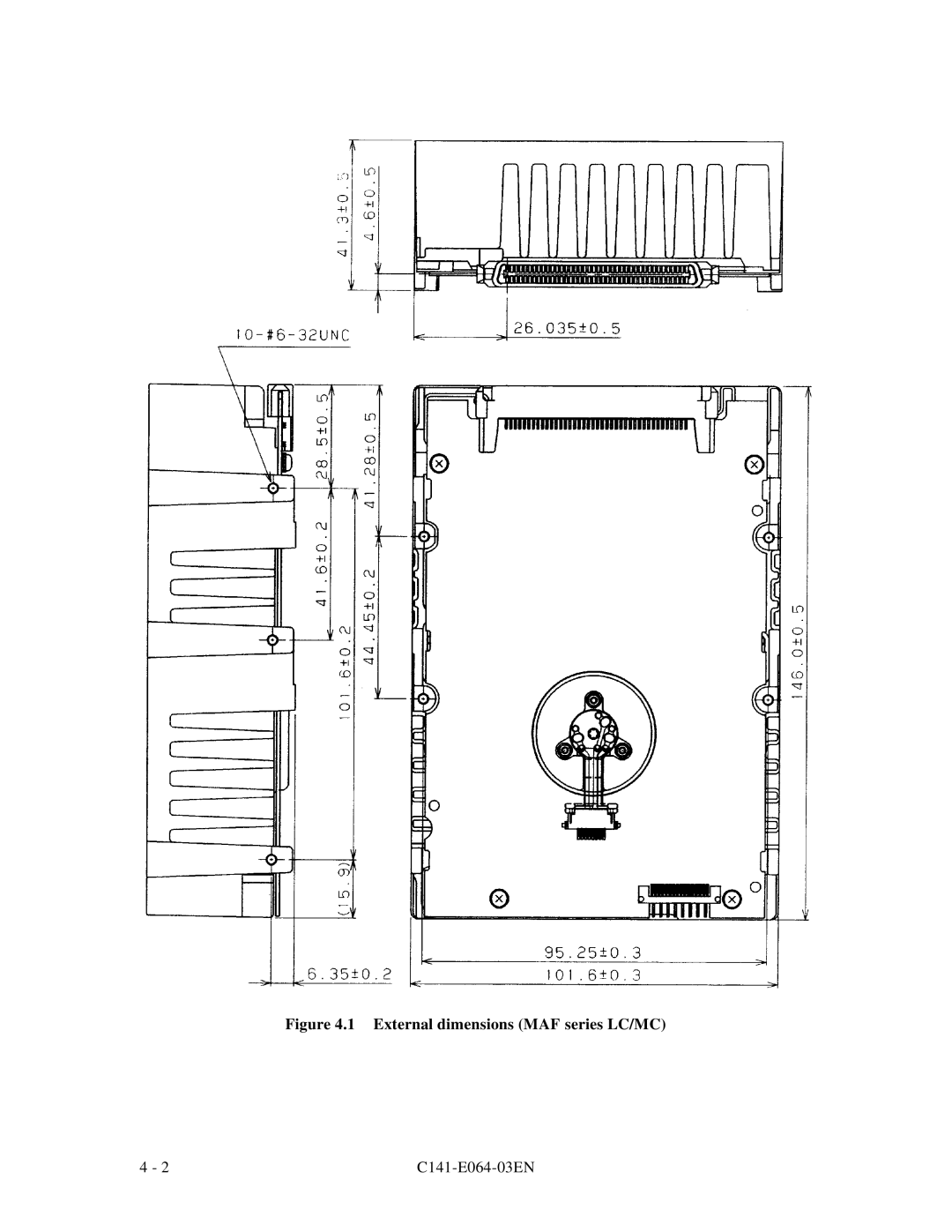 Fujitsu MAF3364LP, MAF3364LC, MAG3182LC, MAE3182LC, MAE3091LC manual External dimensions MAF series LC/MC 