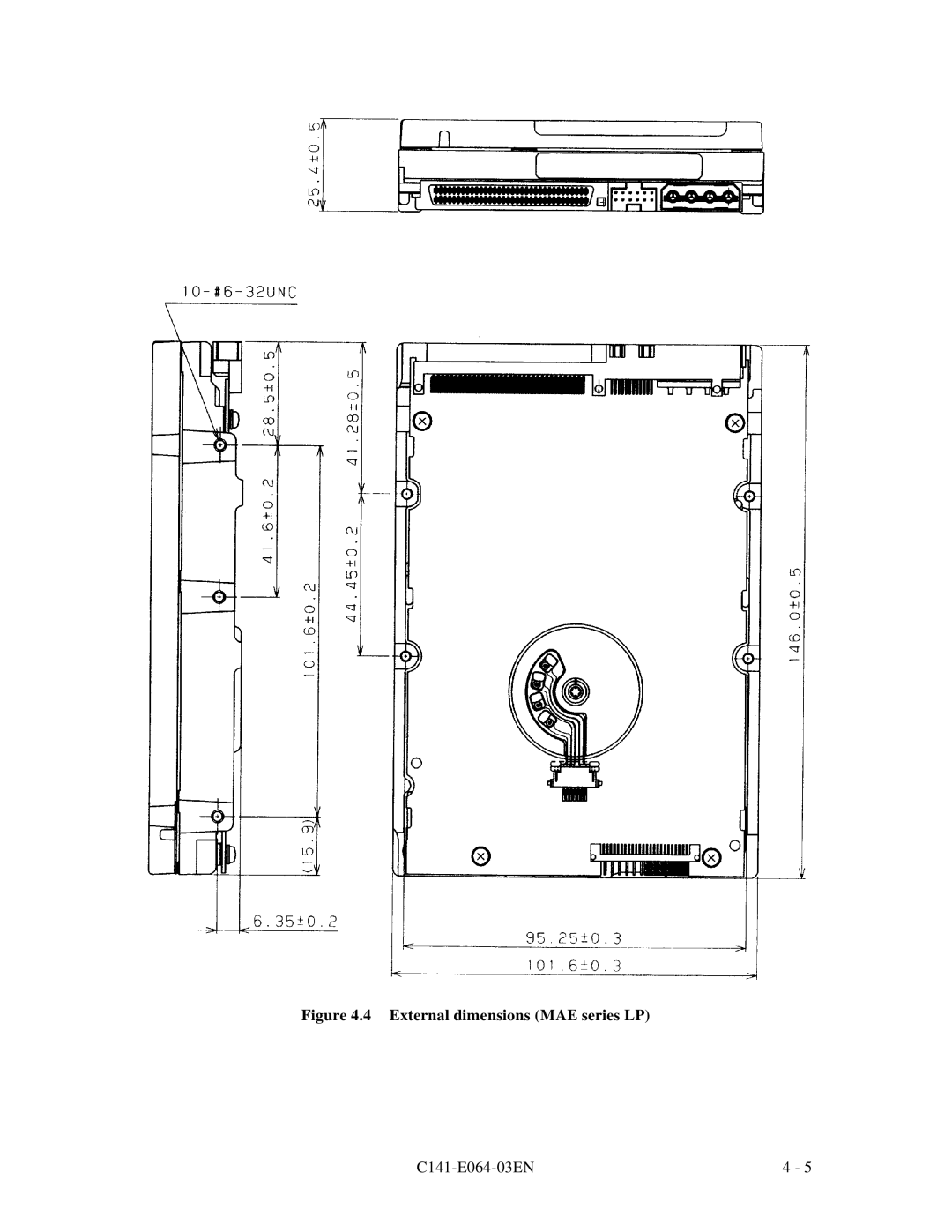 Fujitsu MAE3182LC, MAF3364LP, MAF3364LC, MAG3182LC, MAE3091LC manual External dimensions MAE series LP 