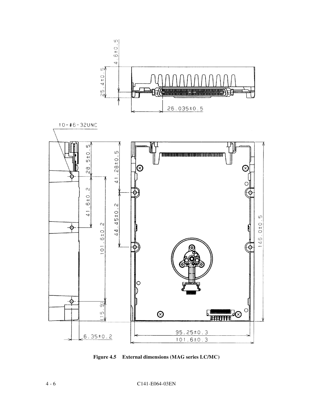 Fujitsu MAE3091LC, MAF3364LP, MAF3364LC, MAG3182LC, MAE3182LC manual External dimensions MAG series LC/MC 