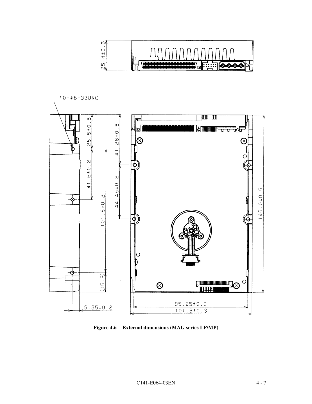 Fujitsu MAF3364LP, MAF3364LC, MAG3182LC, MAE3182LC, MAE3091LC manual External dimensions MAG series LP/MP 