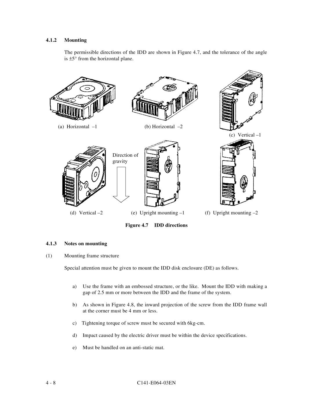 Fujitsu MAF3364LC, MAF3364LP, MAG3182LC, MAE3182LC, MAE3091LC manual Mounting, IDD directions 