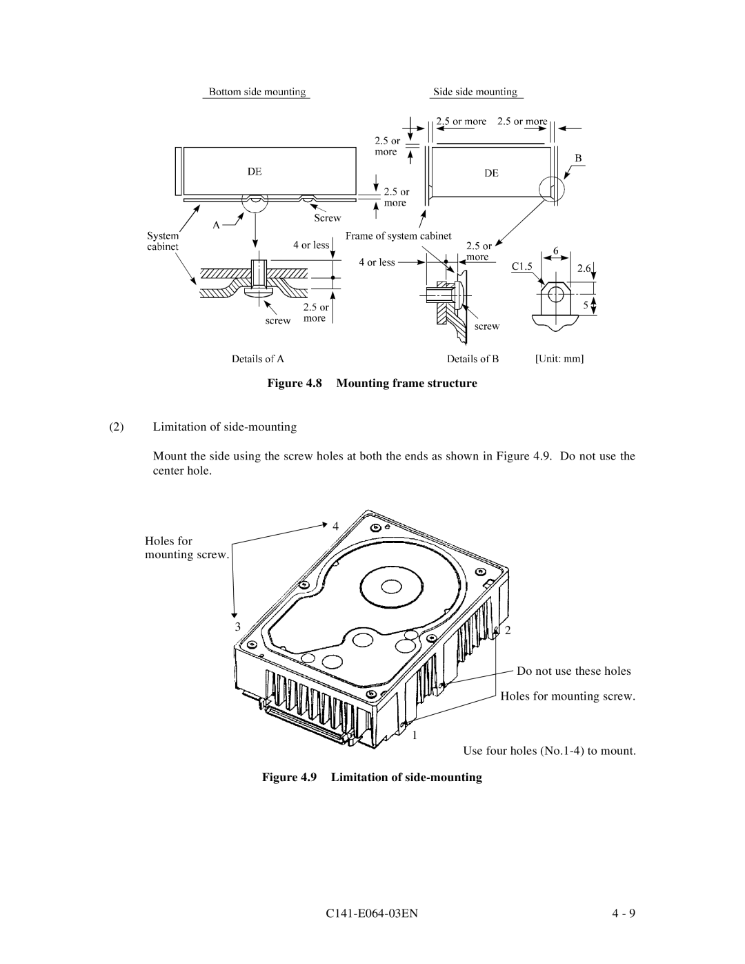 Fujitsu MAG3182LC, MAF3364LP, MAF3364LC, MAE3182LC, MAE3091LC manual Mounting frame structure 