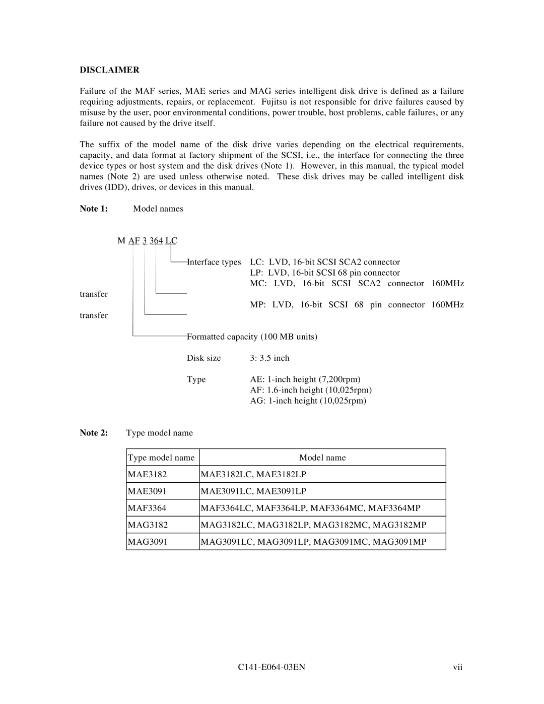 Fujitsu MAE3182LC, MAF3364LP, MAF3364LC, MAG3182LC, MAE3091LC manual Mc Lvd, Scsi SCA2, Mp Lvd 