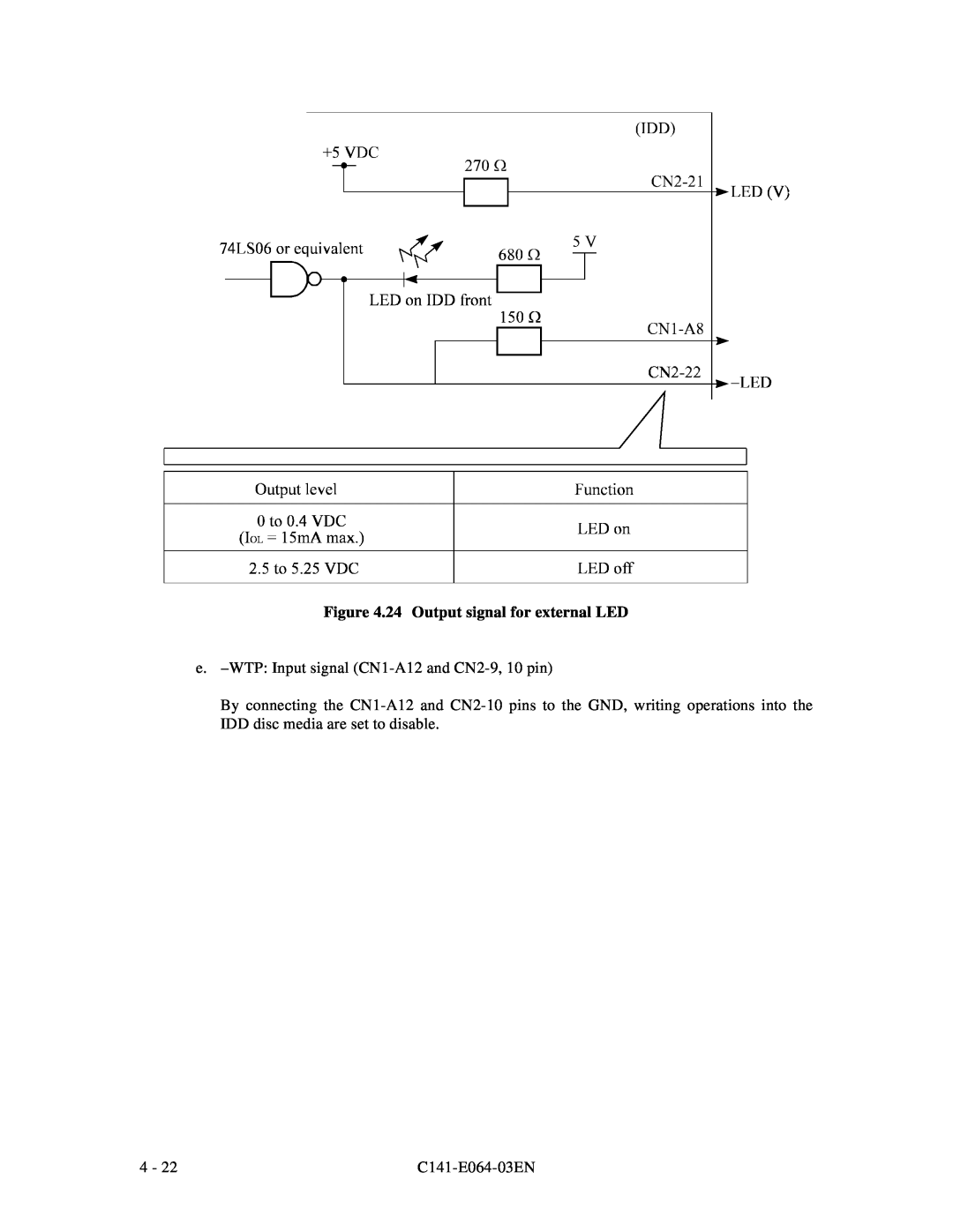 Fujitsu MAF3364LP manual 24 Output signal for external LED, e. -WTP Input signal CN1-A12 and CN2-9, 10 pin, C141-E064-03EN 