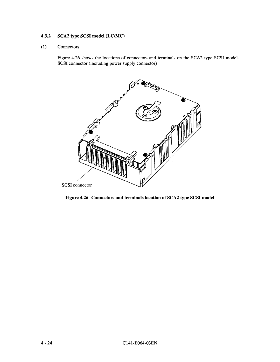 Fujitsu MAG3182LC manual 4.3.2 SCA2 type SCSI model LC/MC, 26 Connectors and terminals location of SCA2 type SCSI model 