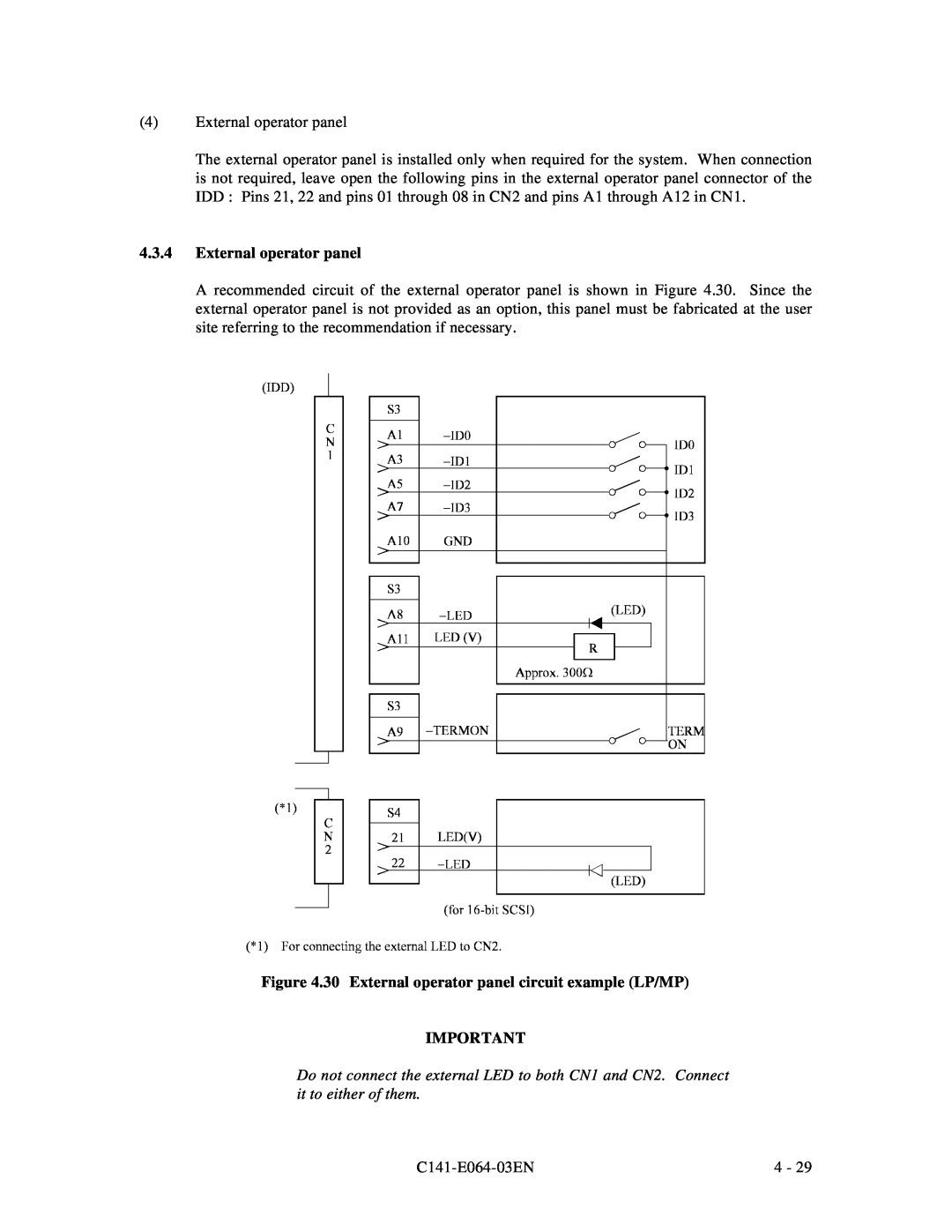 Fujitsu MAG3182LC, MAF3364LP, MAF3364LC, MAE3182LC, MAE3091LC manual 30 External operator panel circuit example LP/MP 