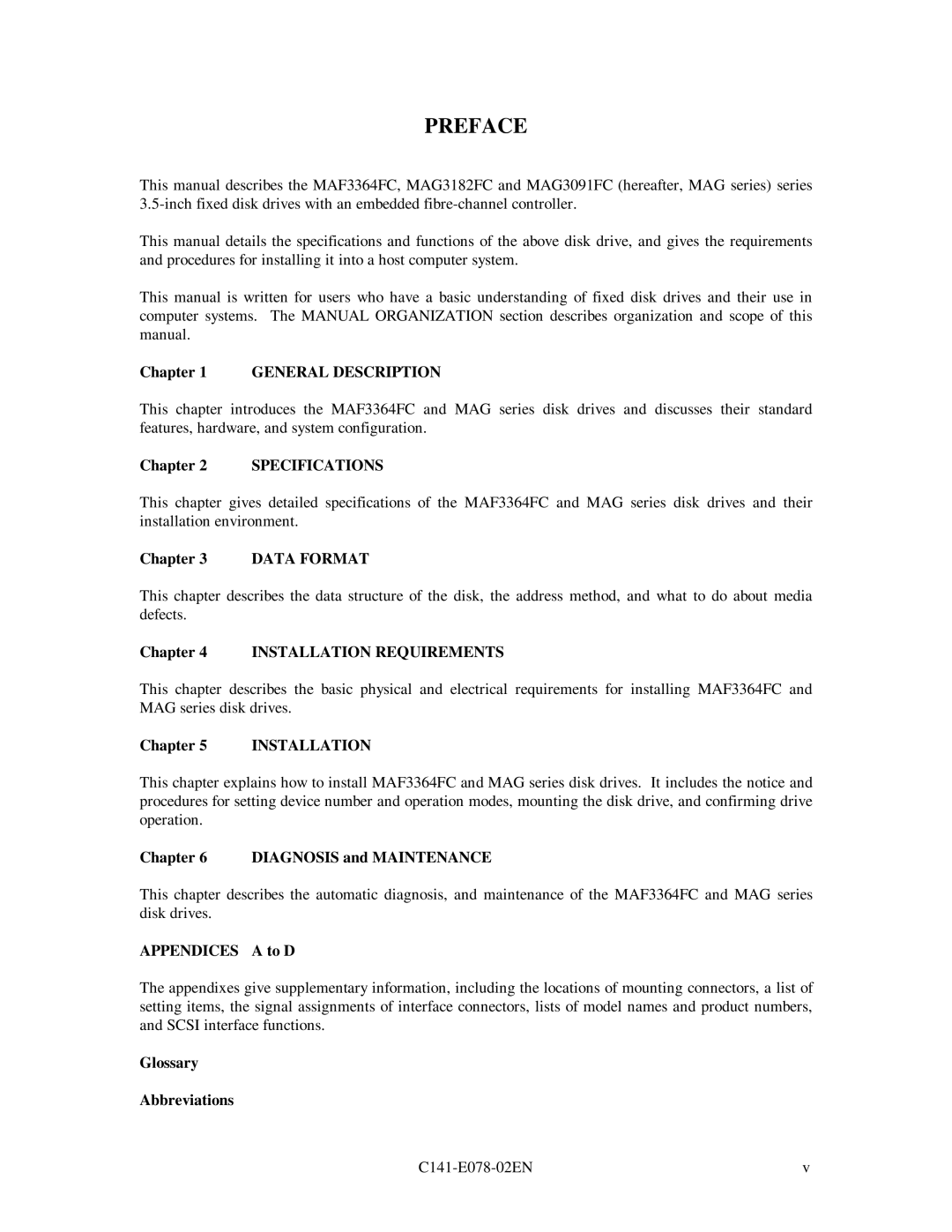 Fujitsu MAG3091FC, MAF3364FC, MAG3182FC manual Preface 