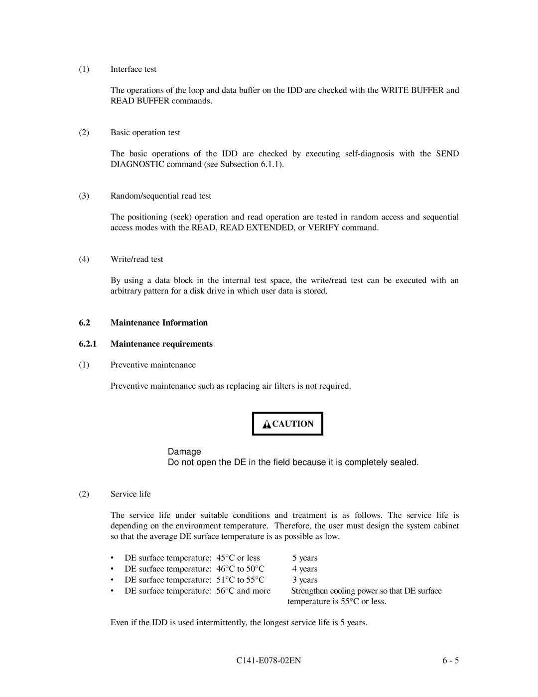 Fujitsu MAG3182FC, MAG3091FC, MAF3364FC manual Maintenance Information Maintenance requirements 