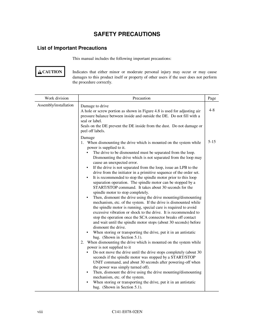 Fujitsu MAG3091FC, MAF3364FC, MAG3182FC manual Safety Precautions 