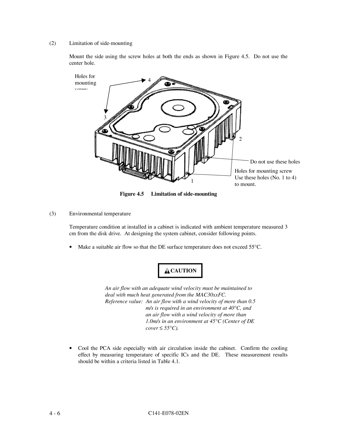 Fujitsu MAG3182FC, MAG3091FC, MAF3364FC manual 5 Limitation of side-mounting 