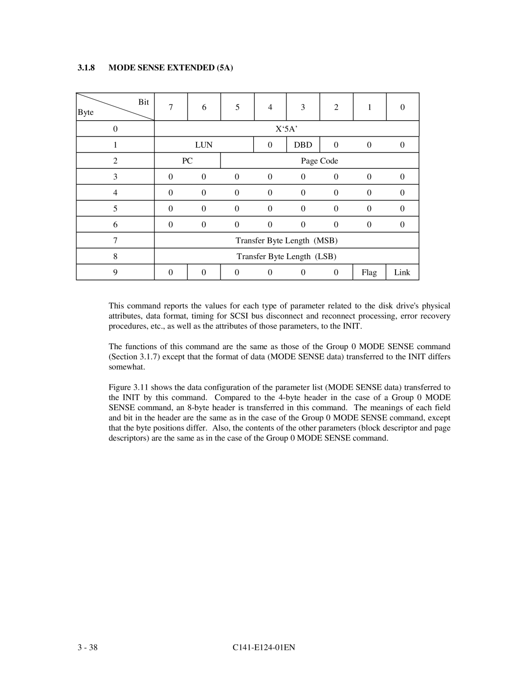 Fujitsu MAN3184, MAN3367, MAN3735 SERIES DISK DRIVES specifications Mode Sense Extended 5A, Lun Dbd 