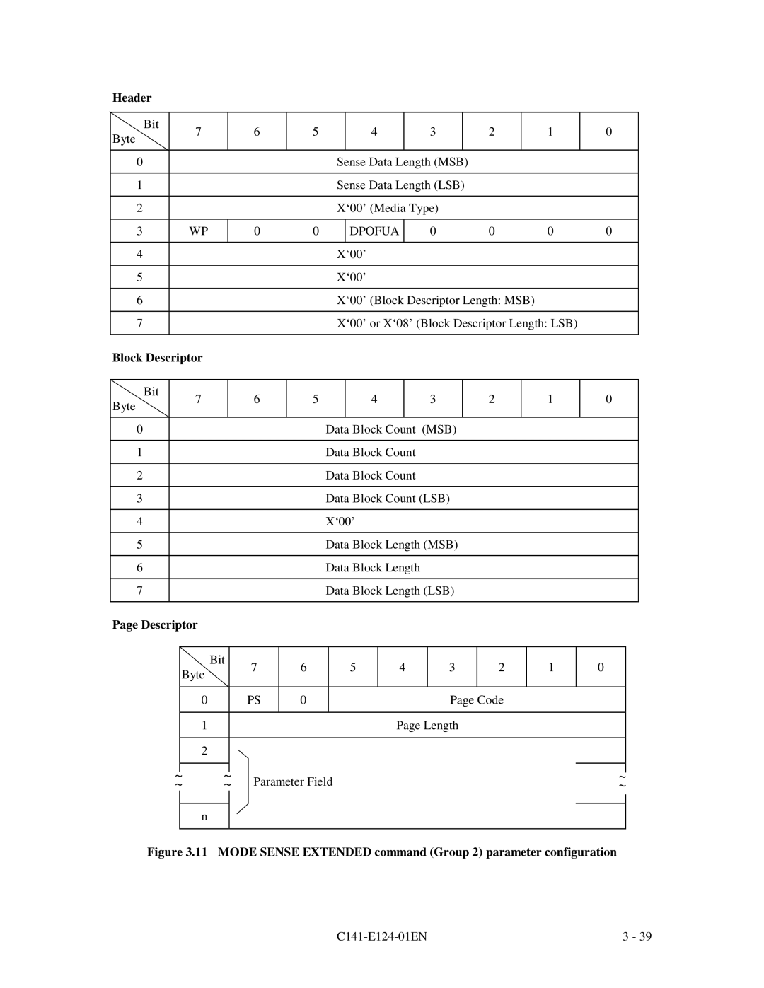 Fujitsu MAN3184, MAN3367, MAN3735 SERIES DISK DRIVES specifications Bit Byte Code Length Parameter Field 