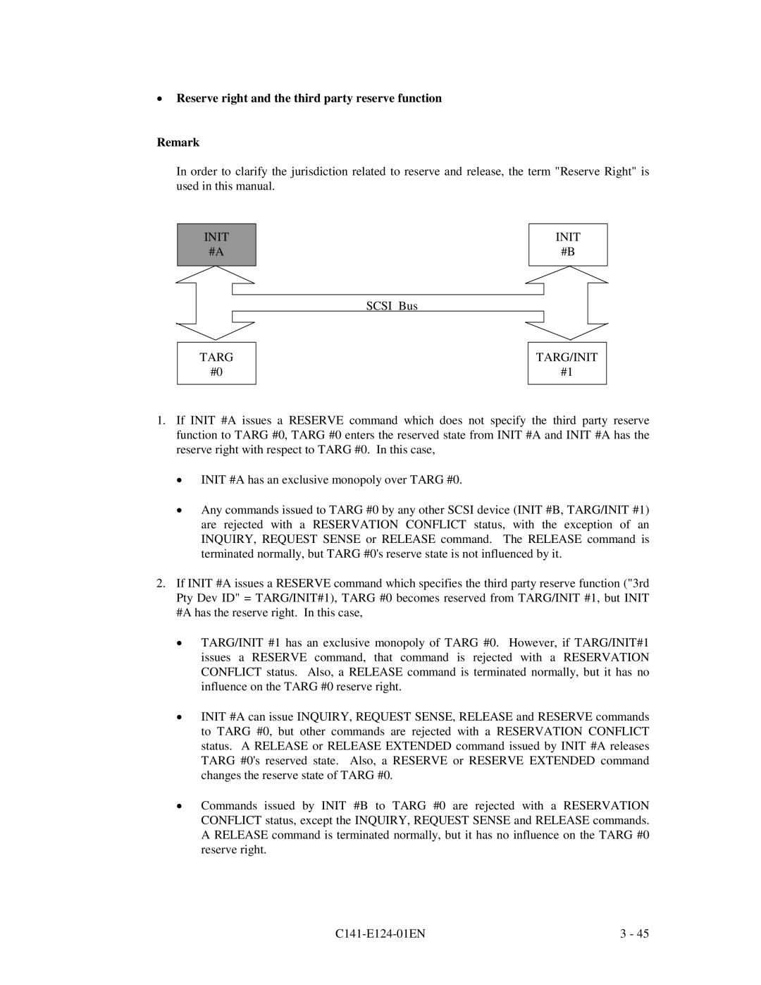 Fujitsu MAN3184, MAN3367, MAN3735 specifications Reserve right and the third party reserve function Remark, Targ TARG/INIT 