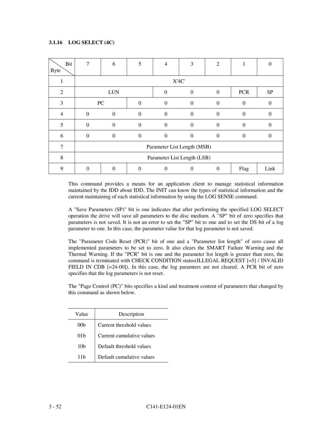 Fujitsu MAN3184, MAN3367, MAN3735 SERIES DISK DRIVES specifications LOG Select 4C, Lun Pcr 