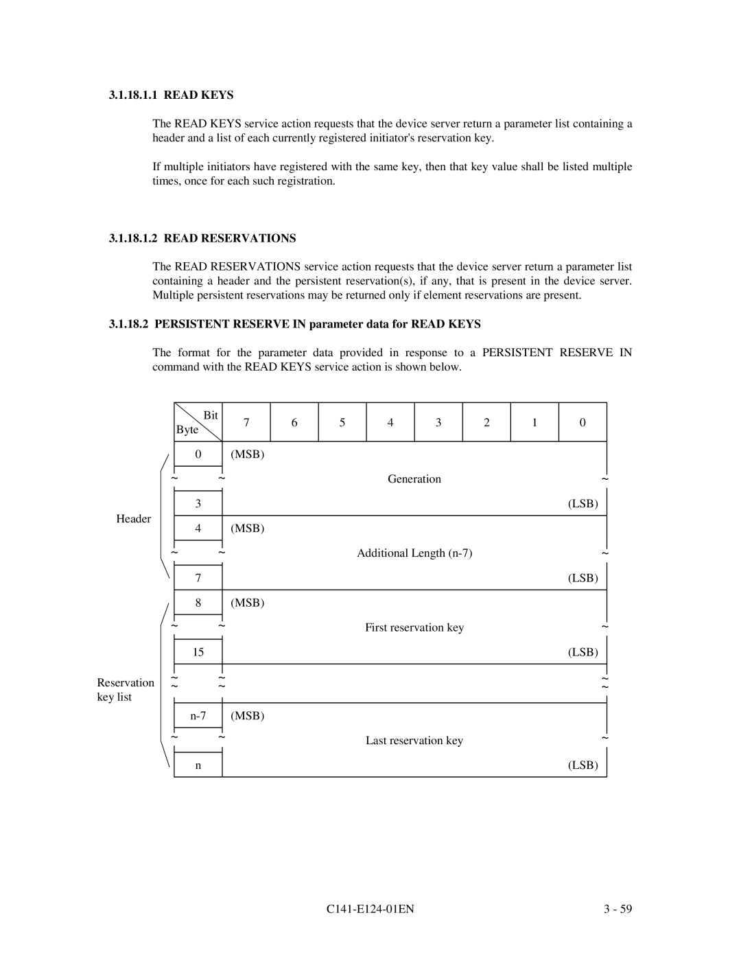 Fujitsu MAN3367, MAN3735, MAN3184 specifications Read Reservations, Persistent Reserve in parameter data for Read Keys 