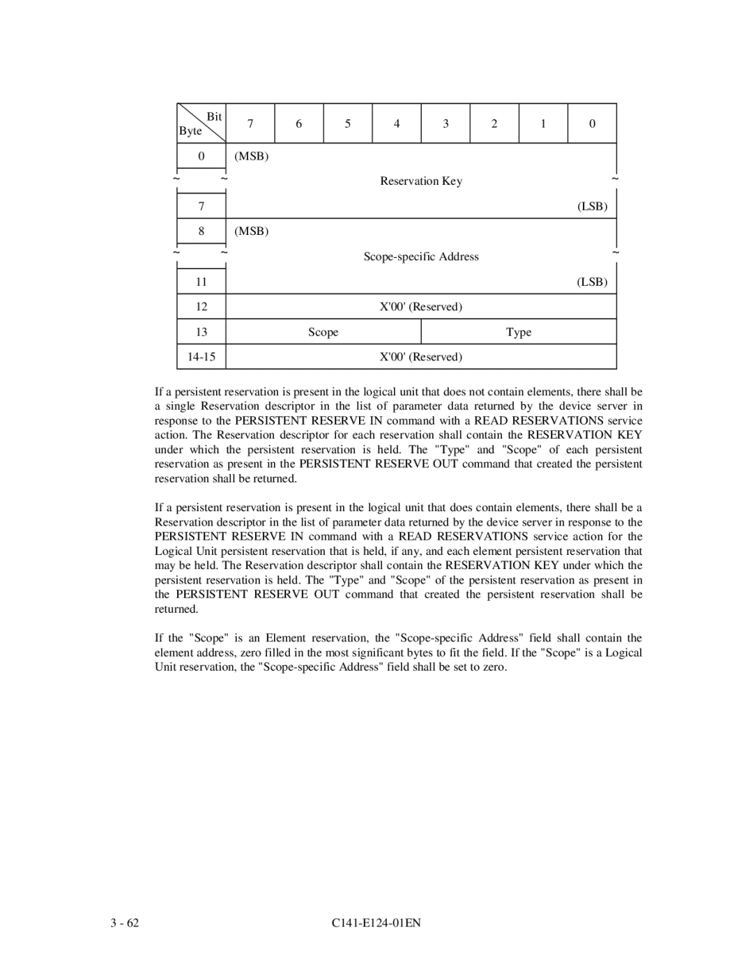 Fujitsu MAN3184, MAN3367, MAN3735 SERIES DISK DRIVES specifications Reservation Key 