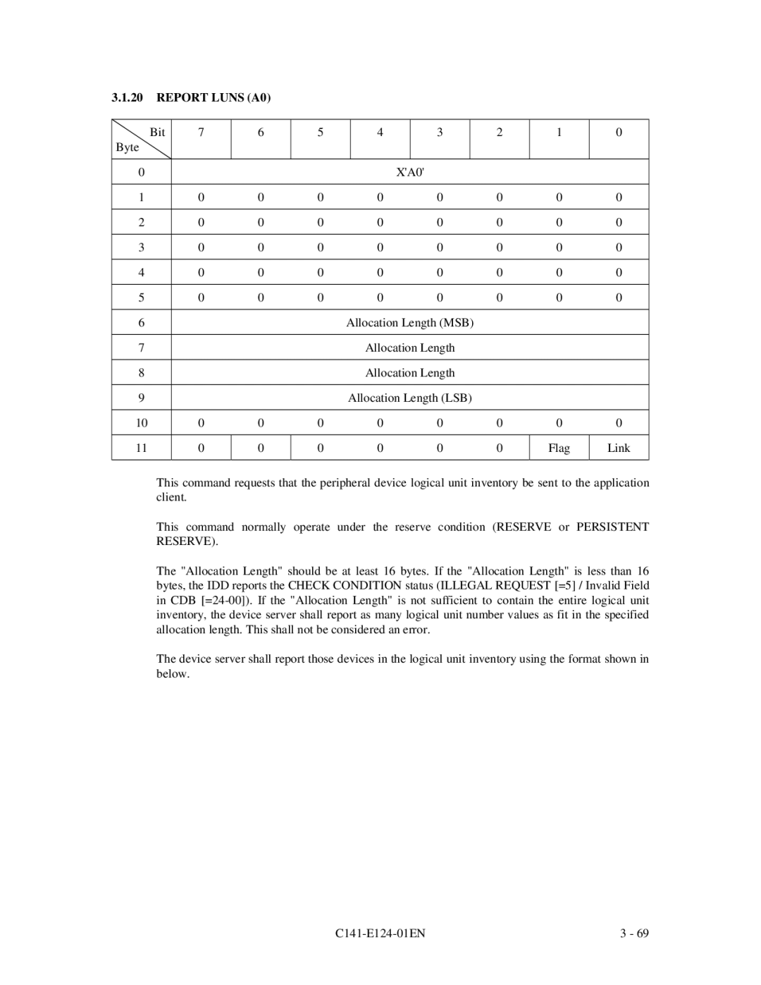 Fujitsu MAN3184, MAN3367, MAN3735 SERIES DISK DRIVES specifications Report Luns A0 