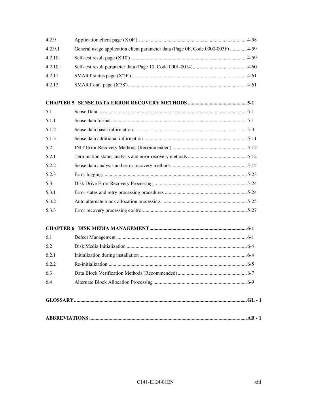 Fujitsu MAN3184, MAN3367, MAN3735 Sense Data Error Recovery Methods, Disk Media Management, Glossary Abbreviations 