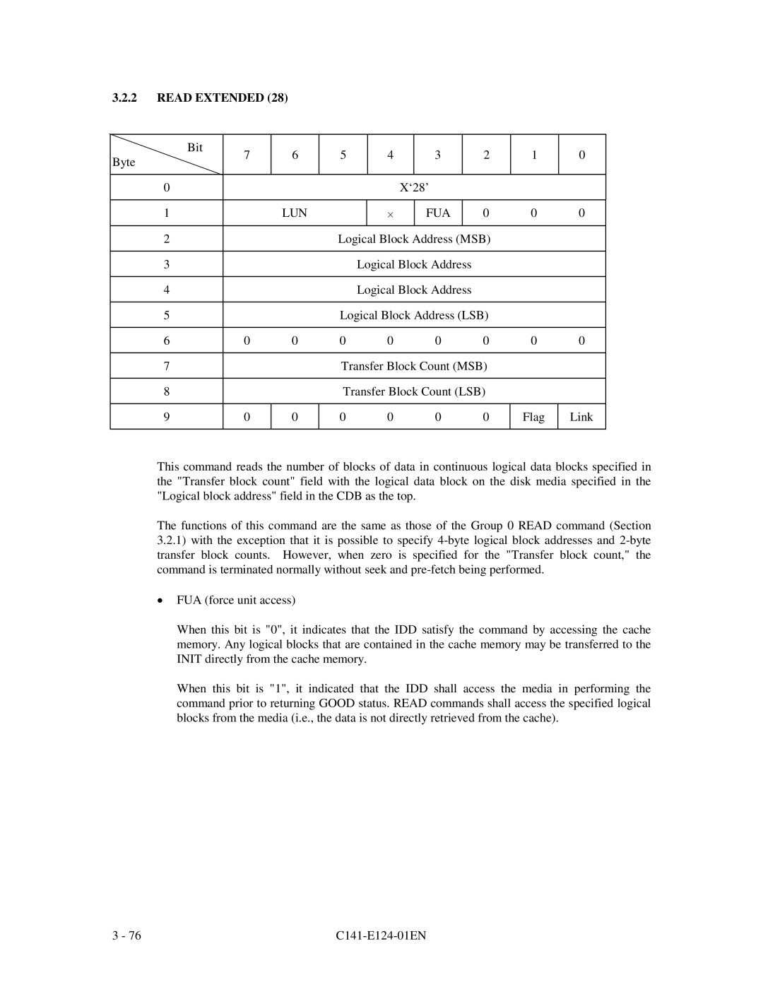 Fujitsu MAN3184, MAN3367, MAN3735 SERIES DISK DRIVES specifications Read Extended, Lun Fua 