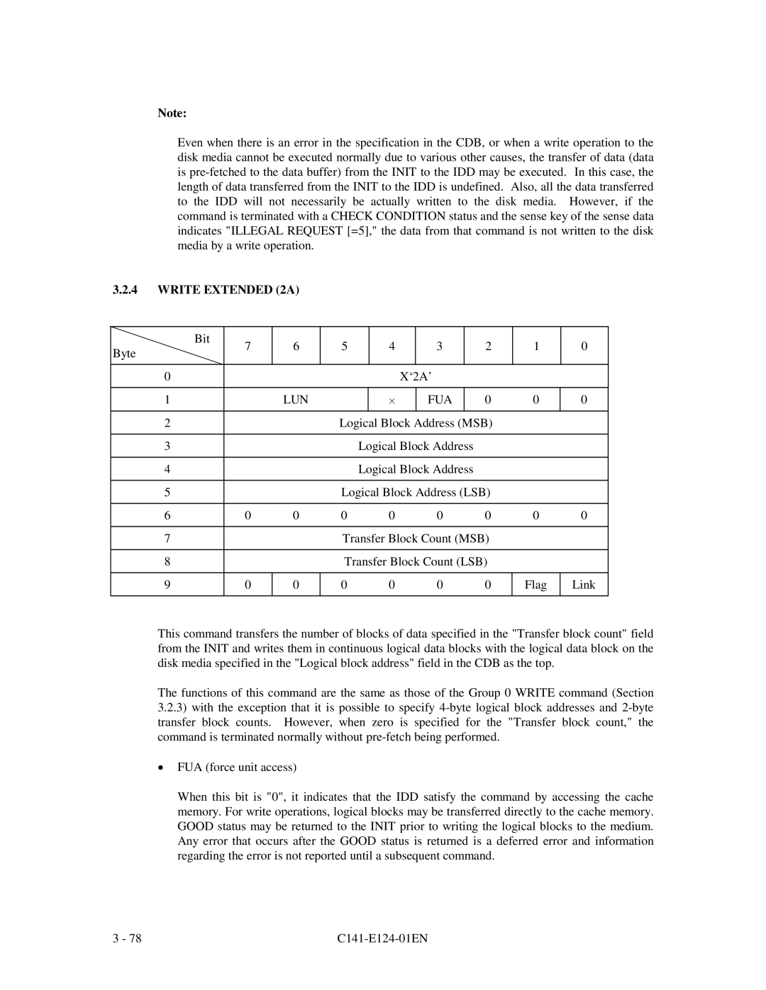 Fujitsu MAN3184, MAN3367, MAN3735 SERIES DISK DRIVES specifications Write Extended 2A 