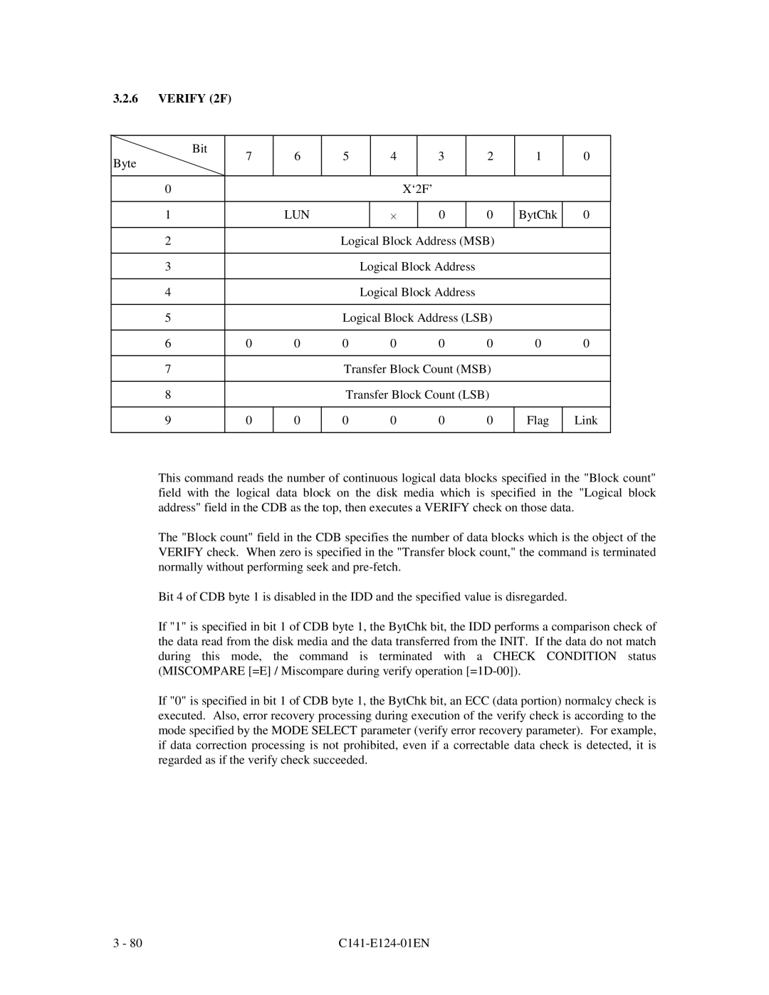 Fujitsu MAN3184, MAN3367, MAN3735 SERIES DISK DRIVES specifications Verify 2F 