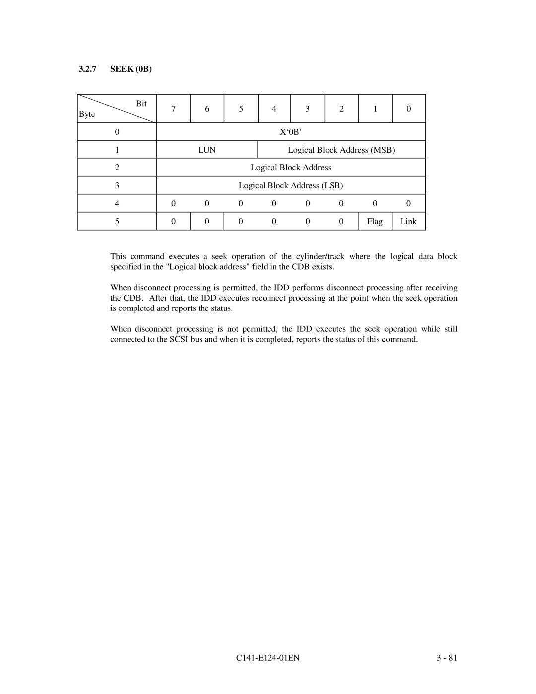 Fujitsu MAN3184, MAN3367, MAN3735 SERIES DISK DRIVES specifications Seek 0B 