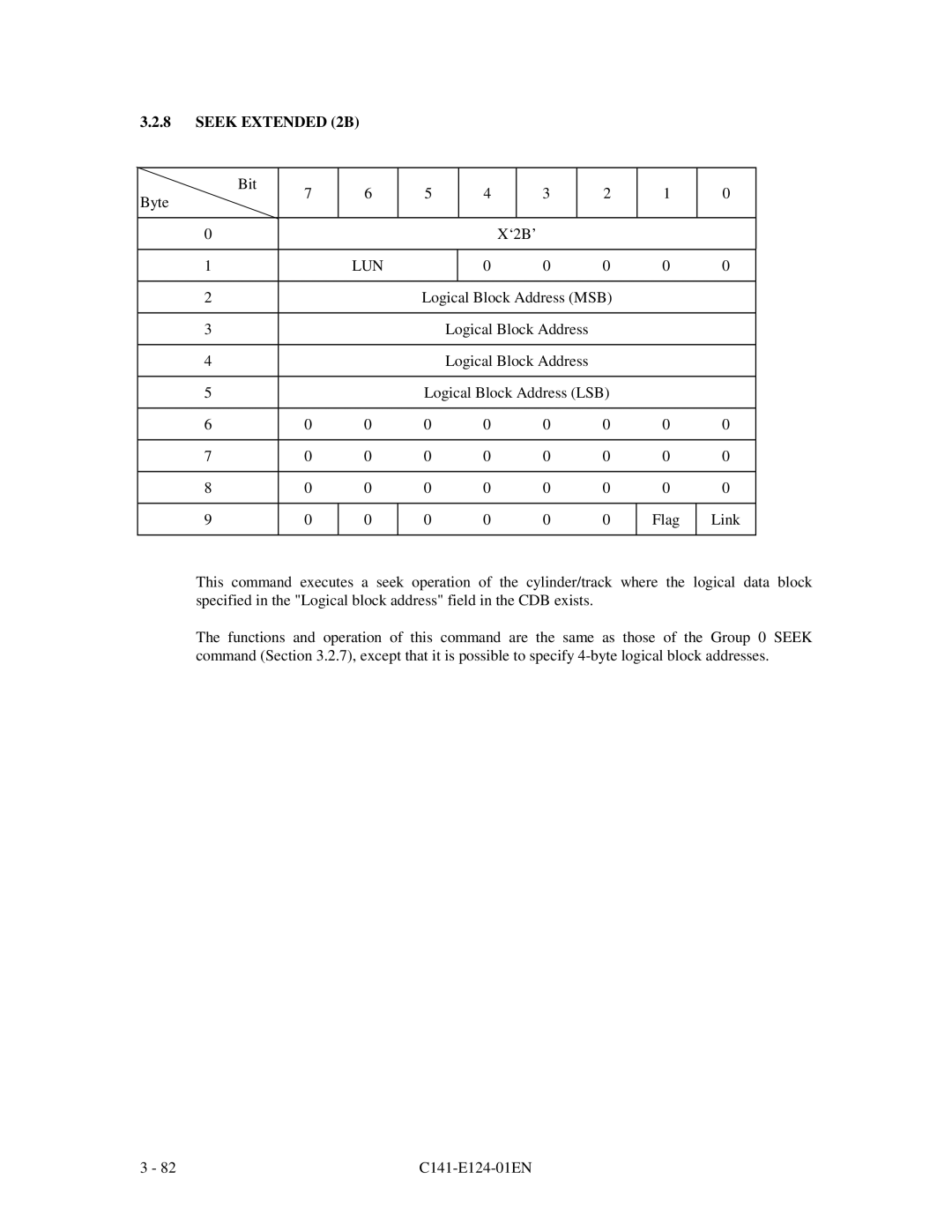 Fujitsu MAN3184, MAN3367, MAN3735 SERIES DISK DRIVES specifications Seek Extended 2B 