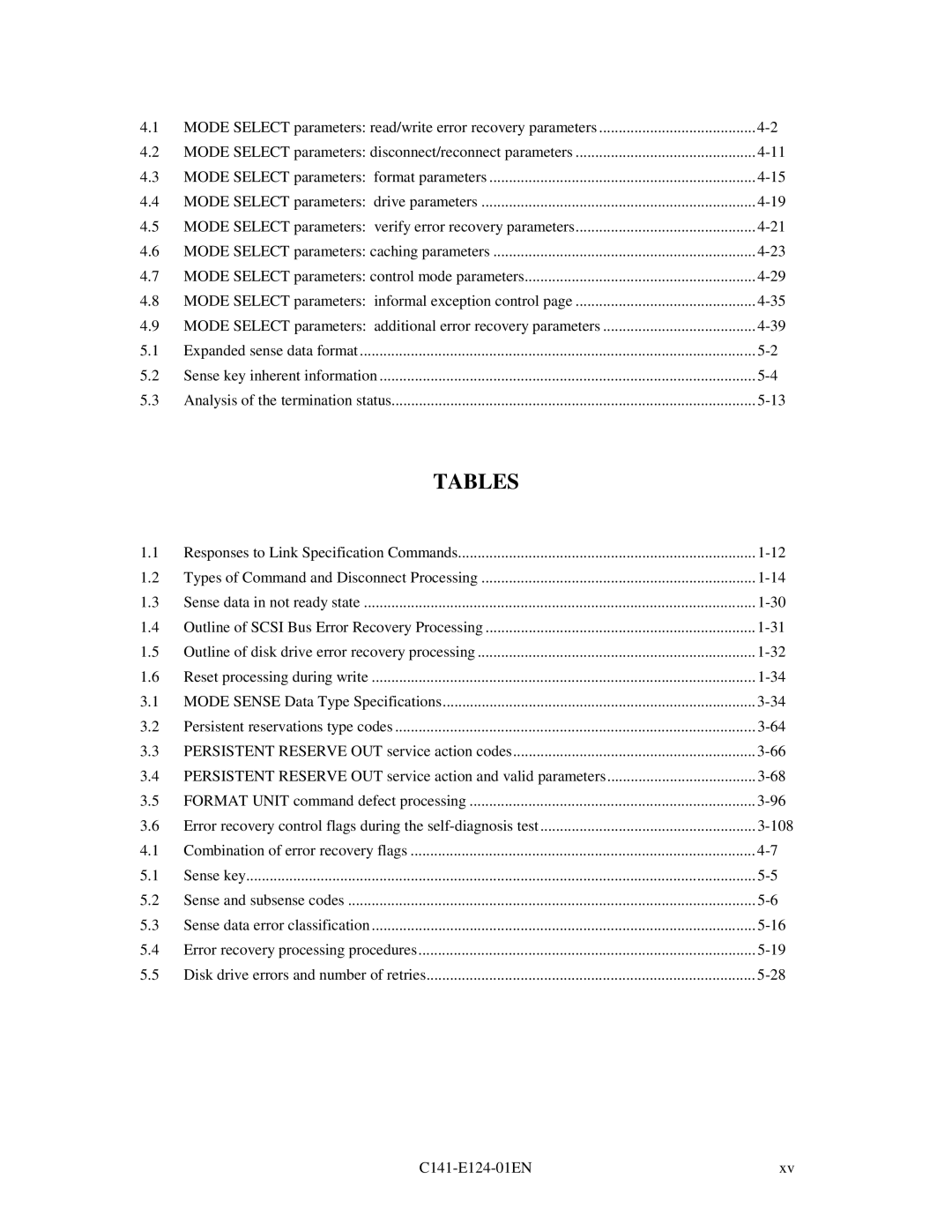 Fujitsu MAN3184, MAN3367, MAN3735 SERIES DISK DRIVES specifications Tables 